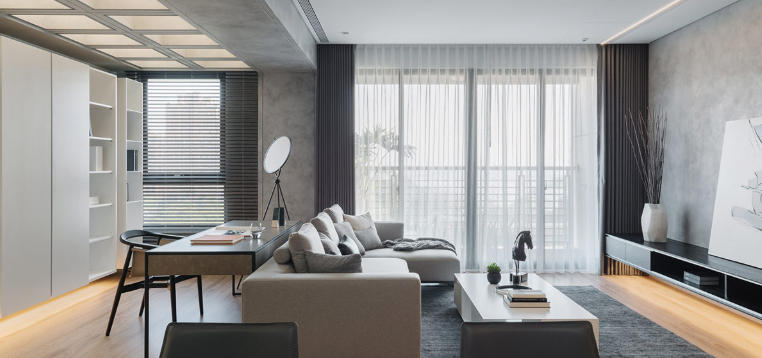 Minimalist Study Room with Grey and White Tones