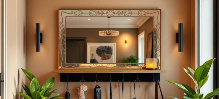 Warm Entryway Shelf Styling Inspiration