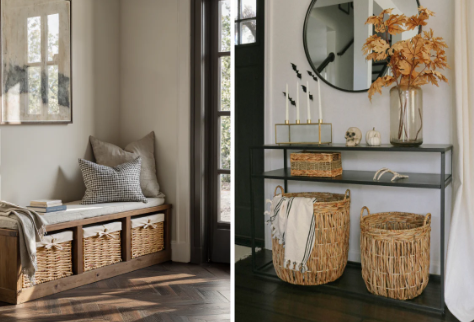 Cozy Entryway Decor Ideas Using Woven Baskets