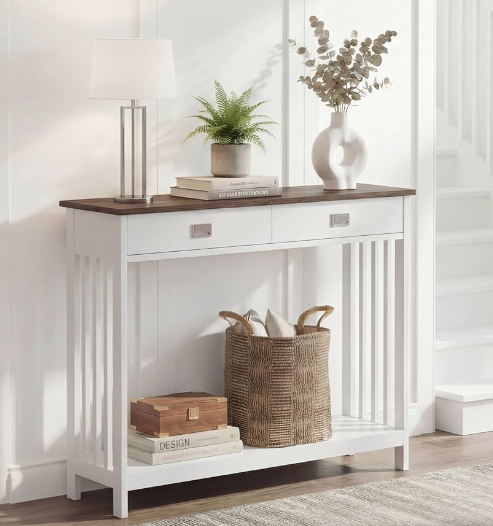 Warm Entryway Ideas with Narrow Console Tables