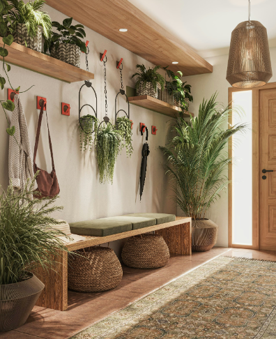 Cozy Entryway Decor Using Floating Shelves