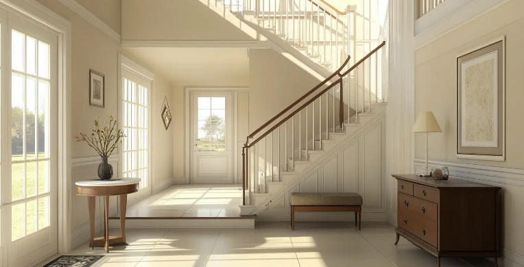 Warm Entryway Styling with Antique Wood Finishes