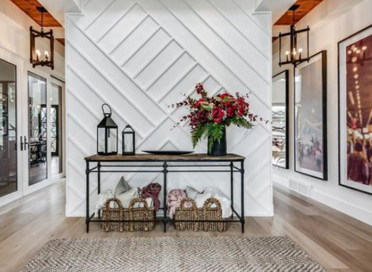 Warm Entryway Ideas with Wooden Accent Walls