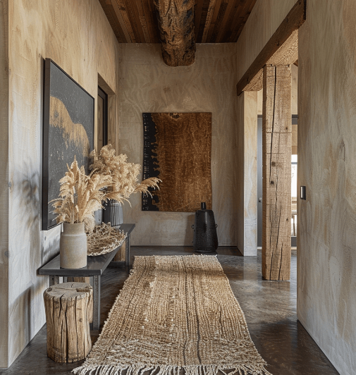 Warm Entryway Decor Using Earth-Tone Prints