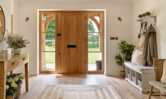 Warm Entryway Styling with Light Wood Furniture