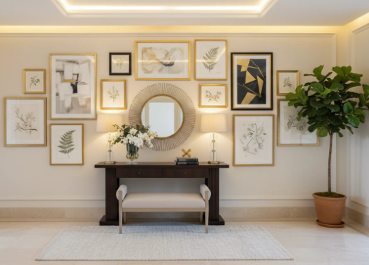 Warm Entryway Concepts with Framed Artwork