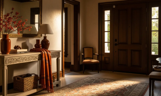 Warm Entryway Ideas with Muted Orange Accents