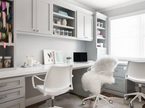 Study Room Storage Cabinets with Built-In Desks